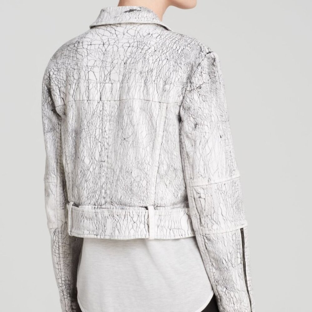 Helmut Lang White Denim Lightning Biker Moto Jacket - Picture 3 of 6